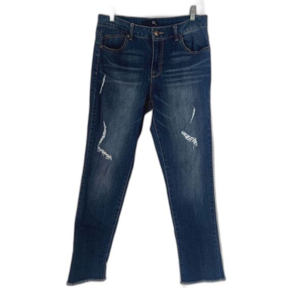 1822 Denim Roll Cuff Distressed Blue Skinny Jeans Size 12 - Picture 1 of 12